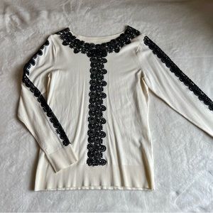 7th Avenue brand white with black lace dress top, size medium